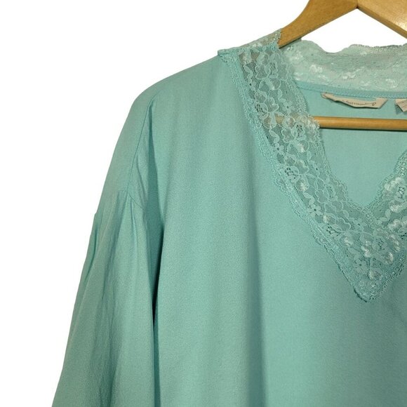 Soft Surroundings Women's Claudia Teal Dust Lace Pebbled Crepe Blouse Size L - Picture 5 of 14